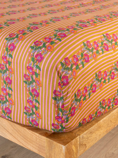 Mix & Match Cotton Fitted Sheet - Pink Floral Stripe-view 1