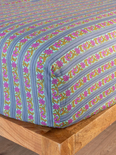 Mix & Match Cotton Fitted Sheet - Indigo Vines-view 1